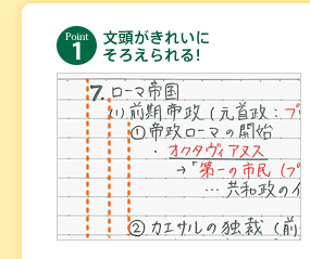 Point 1 文頭がきれいにそろえられる!