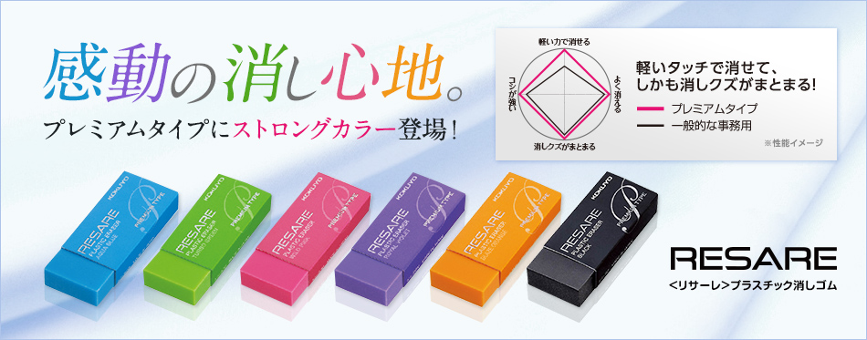 プラスチック消しゴム <リサーレ> 感動の消し心地！プレミアムタイプにストロングカラー登場！