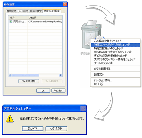 イメージ:特定のフォルダの中身をシュレッド