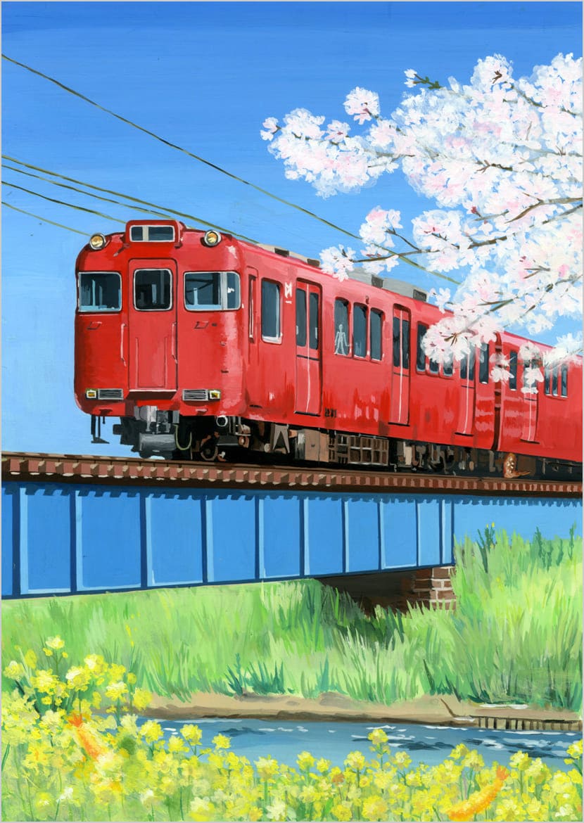 赤い電車の春