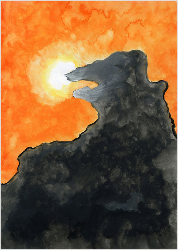 夕焼けのゴジラ岩