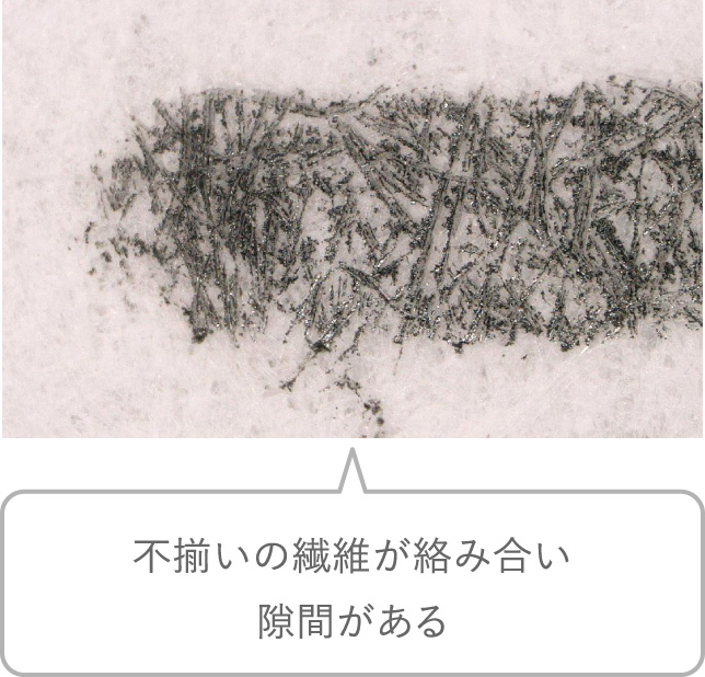 不揃いの繊維が絡み合い隙間がある