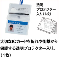 大切なICカードを折れや衝撃から保護する透明プロテクター入り。
（1枚）