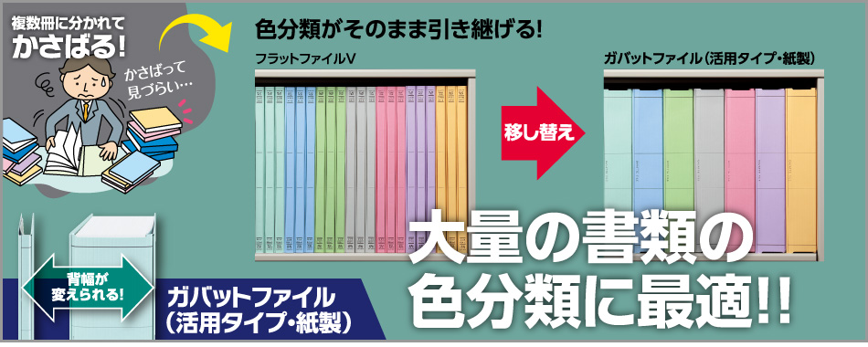 大量の書類の色分類に最適!! ガバットファイル（活用タイプ・紙製）両開きタイプ