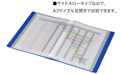 ●サイドスロータイプなので、A3サイズも見開きで収容できます。