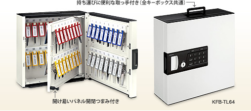 KFB-TL64　開け易いパネル開閉つまみ付き　持ち運びに便利な取っ手付き（全キーボックス共通）