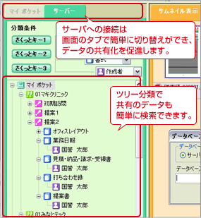 特長説明図：サーバー連携でファイルを共有