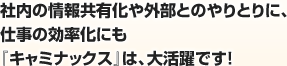 社内の情報共有化や外部とのやりとりに、仕事の効率化にも『キャミナックス』は、大活躍です！