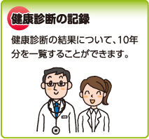 健康診断の記録　健康診断の結果について、10年分を一覧することができます。