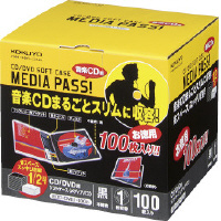 CD/DVD用ソフトケース<MEDIA PASS>1枚収容100枚セット黒