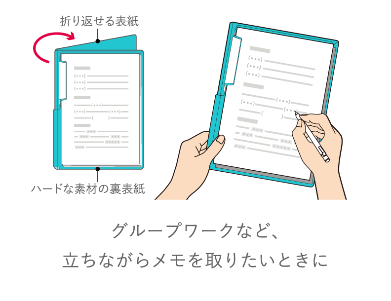 グループワークなど、立ちながらメモを取りたいときに