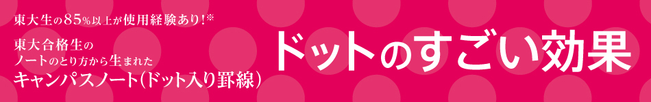 Amazing effects of dots More than 85% of University of Tokyo students have experience using them! * Campus Notebook (with dots) created from the note-taking method of successful students *July 2018 KOKUYO research n=112