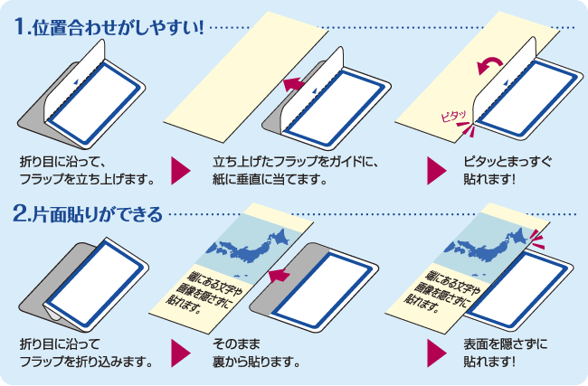 位置合わせがしやすい！片面貼りができる