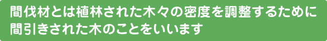 間伐材とは植林された木々の密度を調整するために間引きされた木のことをいいます