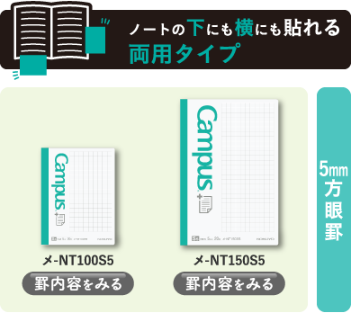 ノートの下にも横にも貼れる両用タイプ