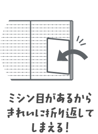 ポイントイラスト：ミシン目があるからきれいに折り返してしまえる！