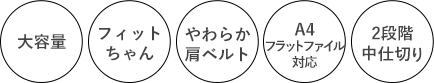 大容量・フィットちゃん・やわらか肩ベルト・A4フラットファイル対応・2段階中仕切り