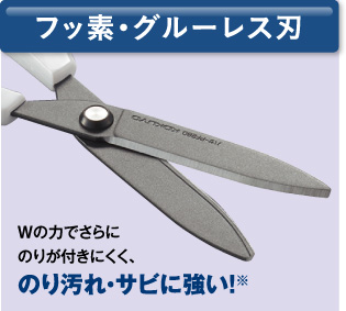 Fluorine/glue-less blade The power of W makes it even harder for glue to stick, and is resistant to glue stains and rust! *