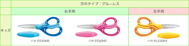 刃のタイプ:グル—レス キッズ ハサ-P230NB ハサ-P230NP ハサ-PL230NY