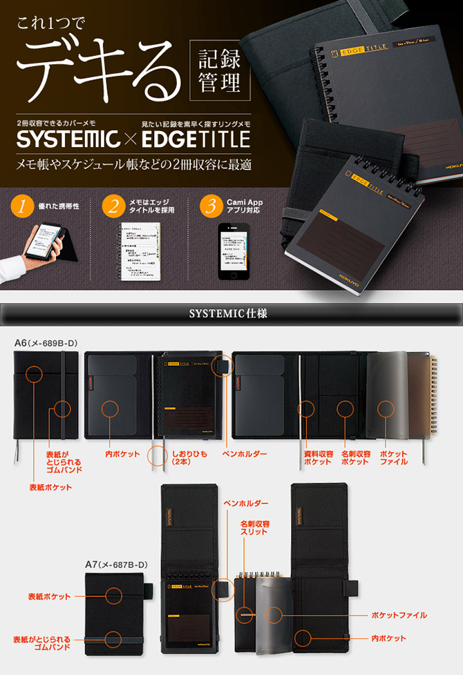 2冊収容できるカバーメモ SYSTEMIC × 見たい記録を素早く探すリングメモ EDGETITLE
