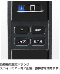 各種機能設定ボタンは、スライドカバー内に配置。誤操作を防ぎます。